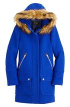 Petite Women's J.crew Chateau Stadium Cloth Parka With Faux Fur P - Blue