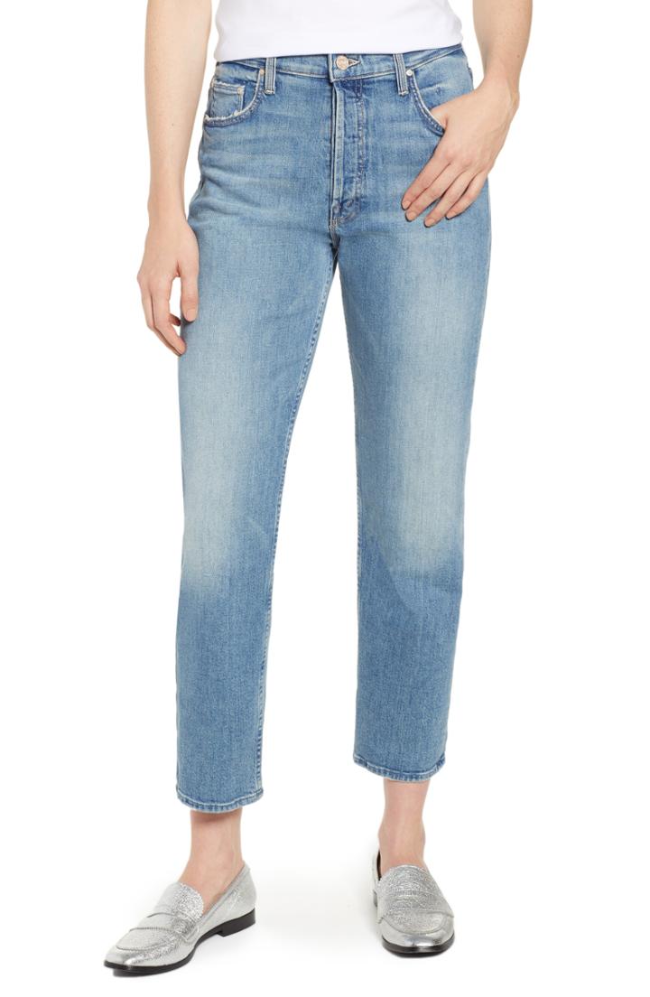 Women's Mother Desperado Bead Stripe Raw Hem Jeans - Blue