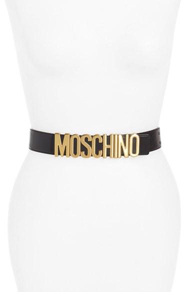 Women's Moschino Logo Plate Leather Belt