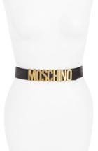 Women's Moschino Logo Plate Leather Belt