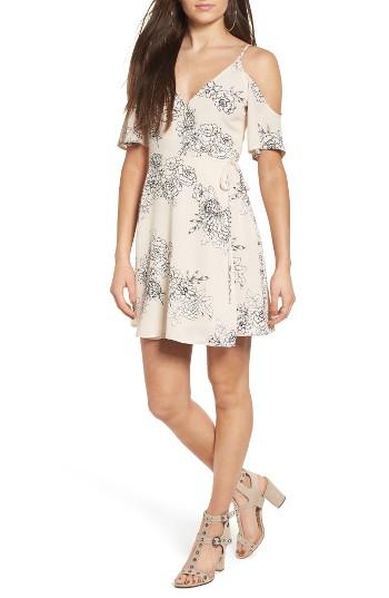 Women's Lush Cold Shoulder Wrap Dress - Beige