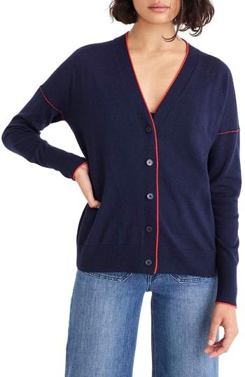 Women's J.crew Tipped Merino Wool Cardigan - Blue