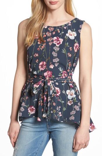 Women's Bobeau Asymmetrical Tie Front Stretch Crepe Blouse, Size - Black