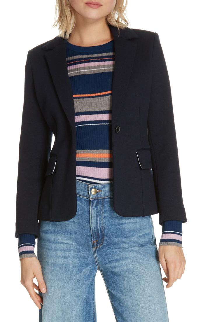 Women's Frame Shrunken Wool & Cotton Blazer - Blue