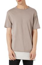 Men's Topman Double Layer Longline T-shirt, Size - Beige