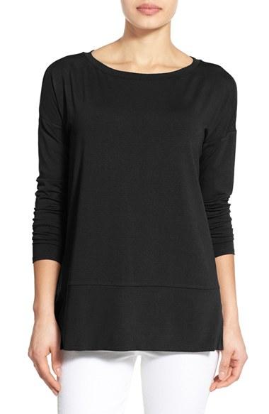 Women's Eileen Fisher Jersey Bateau Neck Tunic, Size - Black