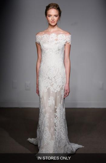 Women's Anna Maier Couture 'gabrielle' Off-the-shoulder Corded Lace Gown, Size - White