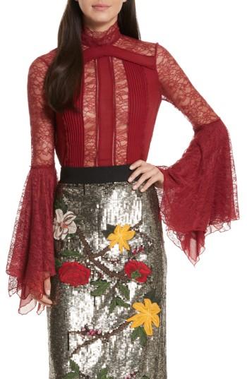 Women's Alice + Olivia Ivy Handkerchief Sleeve Silk Top - Burgundy