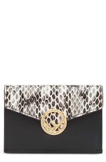 Women's Fendi Kan I Leather & Genuine Snakeskin Trifold Wallet - Black