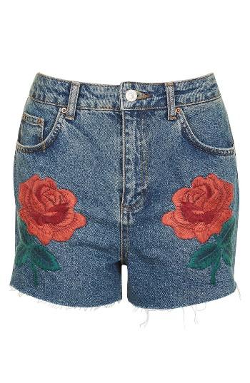 Women's Topshop Rose Embroidered Mom Shorts