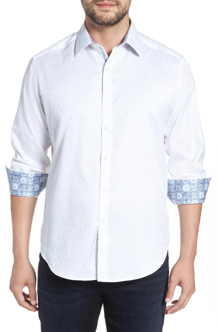 Men's Robert Graham Classic Fit Stretch Geometric Sport Shirt, Size - White
