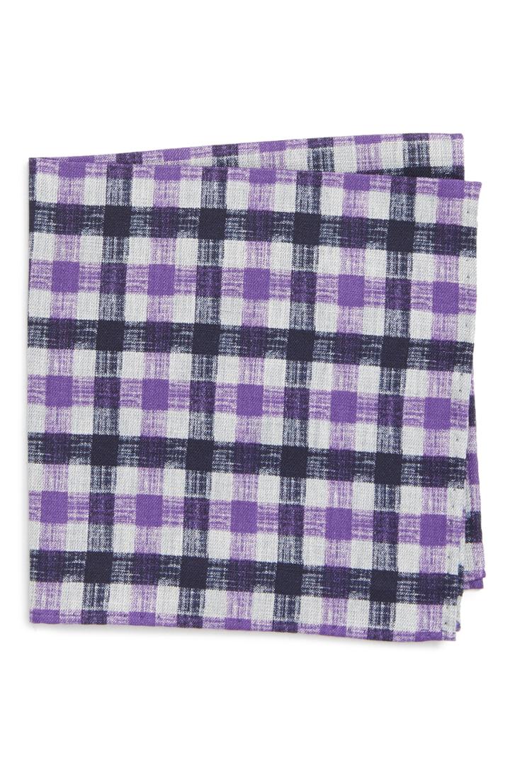 Men's Nordstrom Men's Shop Check Silk Pocket Square, Size - Purple