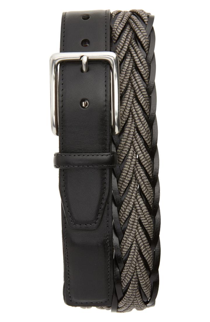 Men's Torino Braided Cotton & Leather Belt - Grey/ Black
