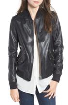 Women's Lamarque Lambskin Leather Bomber Jacket - Black