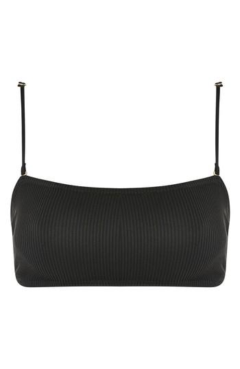 Women's Topshop Ribbed Bandeau Bikini Top Us (fits Like 16-18) - Black