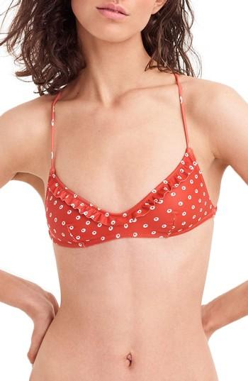 Women's J.crew Kalliste Ruffle Bikini Top - Orange