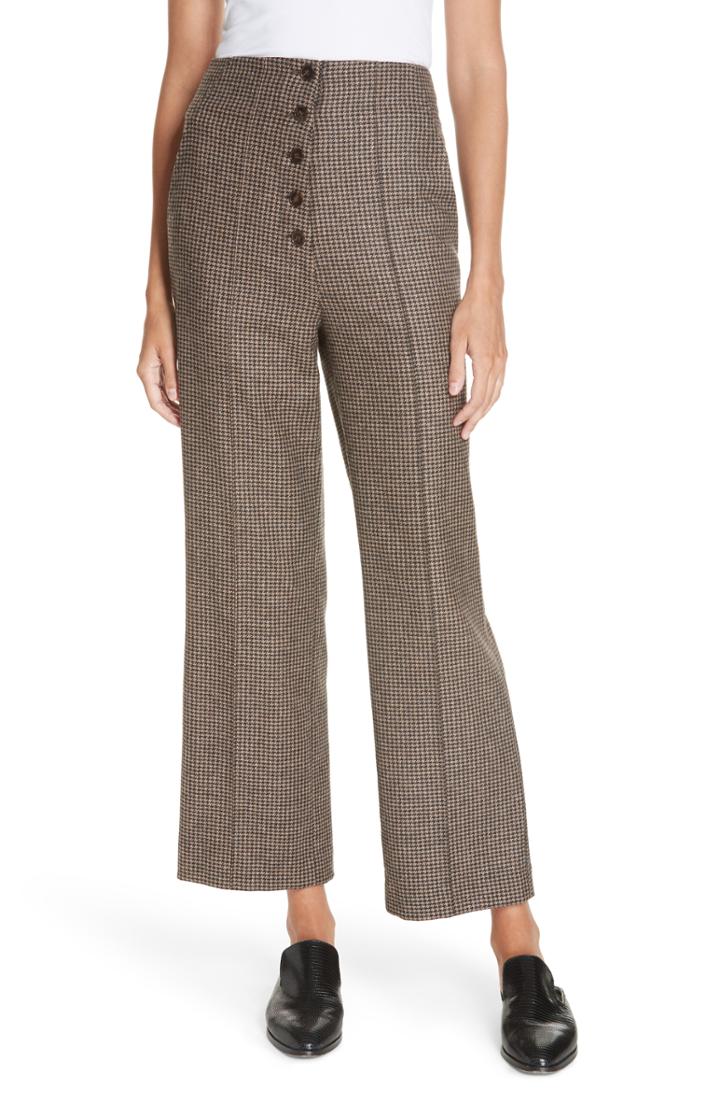 Women's Nanushka Kos Houndstooth Button Fly Crop Flare Pants - Grey
