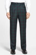Men's Berle Pleated Plaid Wool Trousers X 32 - Green