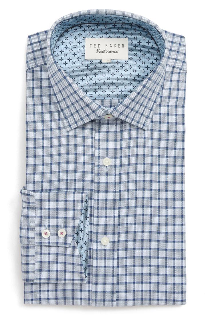 Men's Ted Baker London Ambrer Trim Fit Check Dress Shirt - 32/33 - Grey