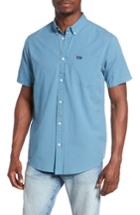 Men's Rvca 'that'll Do' Slim Fit Microdot Woven Shirt, Size - Blue
