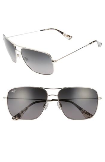 Women's Maui Jim Cook Pines 63mm Polarized Titanium Aviator Sunglasses - Silver/ Neutral Grey