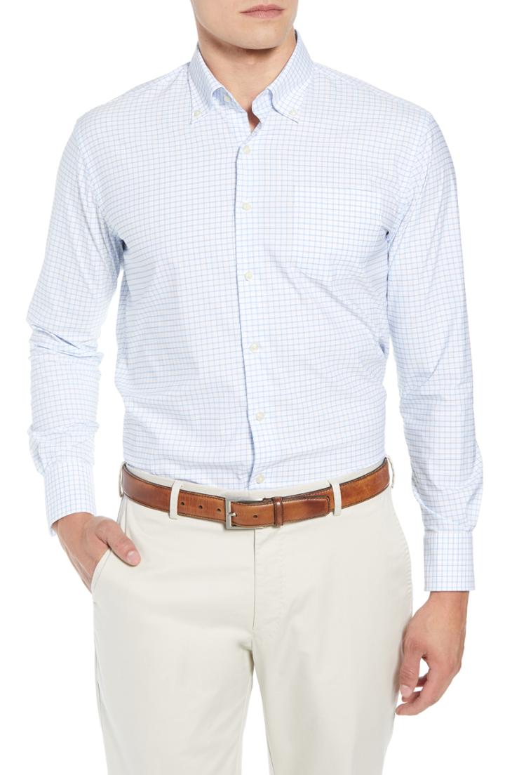 Men's Peter Millar Captain Regular Fit Check Sport Shirt, Size - White