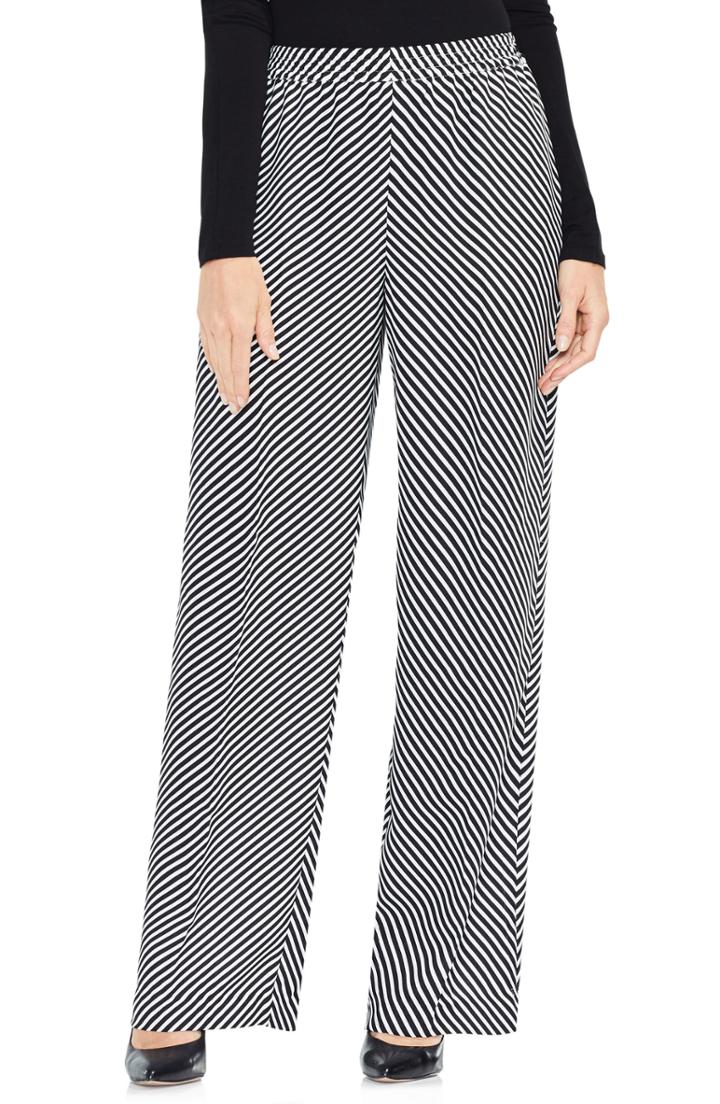 Women's Vince Camuto Diagonal Stripe Wide Leg Pants - Black