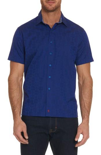 Men's Robert Graham Cullen Squared Regular Fit Short Sleeve Sport Shirt, Size - Blue