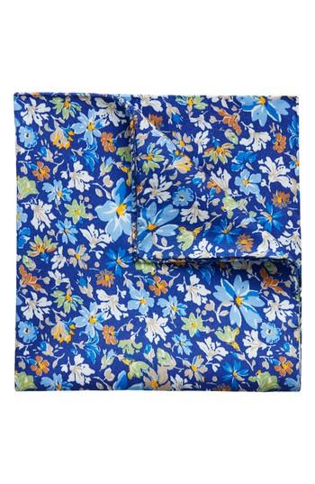 Men's Eton Floral Silk Pocket Square, Size - Blue