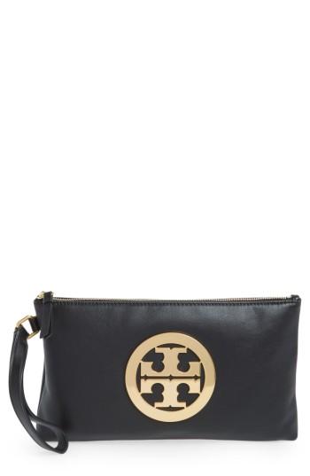 Tory Burch Charlie Suede Wristlet Clutch - Black
