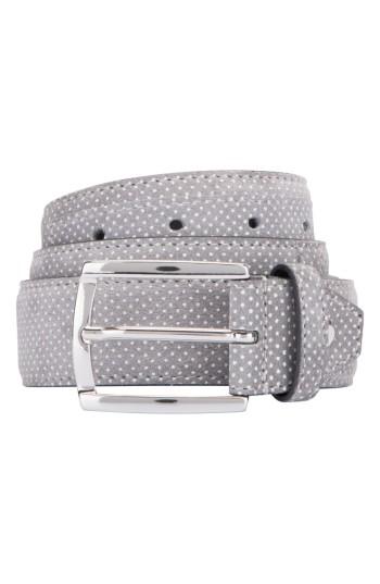 Men's Bugatchi Dot Print Leather Belt - Grigio