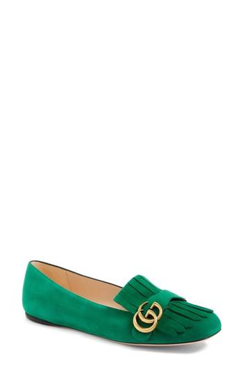 Women's Gucci Gg Marmont Fringe Flat .5us / 40.5eu - Green