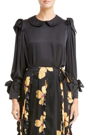 Women's Simone Rocha Bow Sleeve Silk Blouse Us / 6 Uk - Black