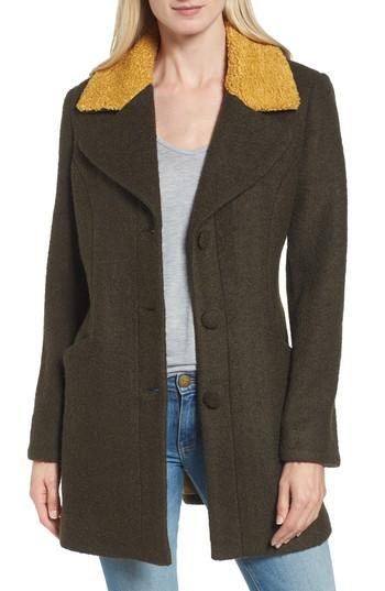 Women's Laundry By Shelli Segal Contrast Collar Boucle Coat - Green