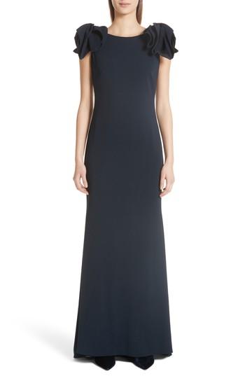 Women's Badgley Mischka Platinum Bow Cap Sleeve Gown - Blue