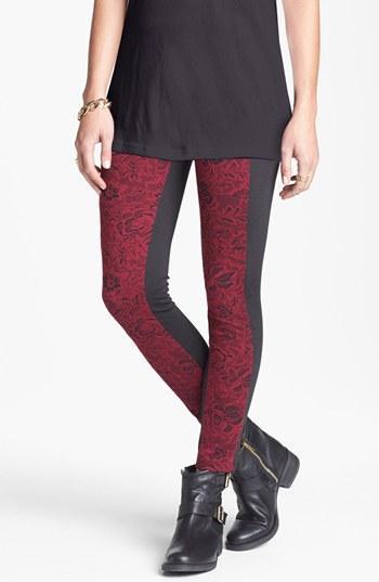 Mimi Chica Brocade Pieced Leggings (juniors) Oxblood
