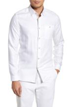 Men's Ted Baker London Herringbone Cotton & Linen Sport Shirt (m) - White