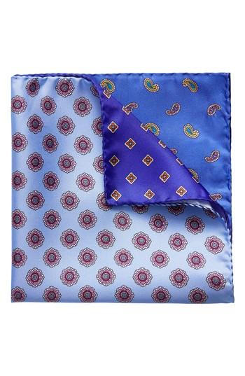 Men's Eton Four Panel Silk Pocket Square, Size - Blue
