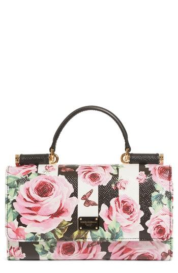 Women's Dolce & Gabbana Mini Stripe Floral Calfskin Leather Bag - Pink