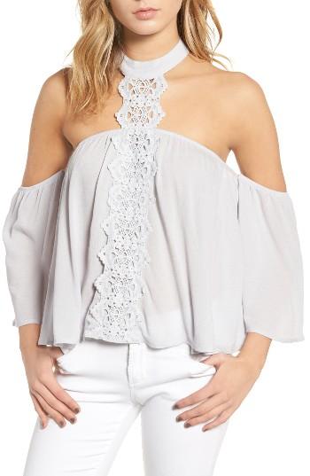 Women's Bp. Crochet Off The Shoulder Halter Top, Size - Grey