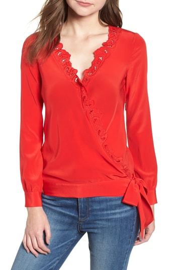 Women's Sezane Elina Silk Wrap Blouse Us / 34 Fr - Red