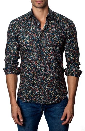 Men's Jared Lang Floral Print Sport Shirt - Black