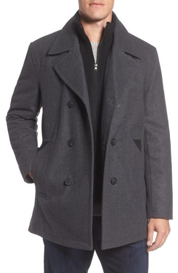 Men's Marc New York Burnett Wool Blend Peacoat With Front Insert - Grey