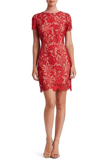 Women's Dress The Population Anna Crochet Lace Sheath Dress - Red
