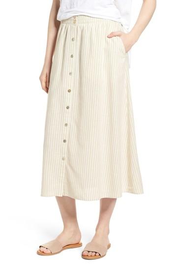 Women's Eileen Fisher Stripe Hemp & Organic Cotton Midi Skirt, Size - Beige