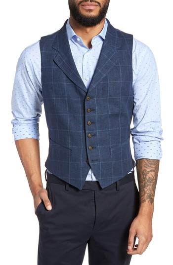 Men's Strong Suit Stag Trim Fit Windowpane Linen Vest