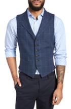 Men's Strong Suit Stag Trim Fit Windowpane Linen Vest
