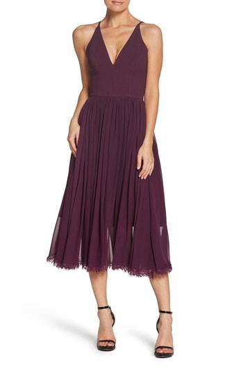 Women's Dress The Population Alicia Mixed Media Midi Dress, Size - Purple