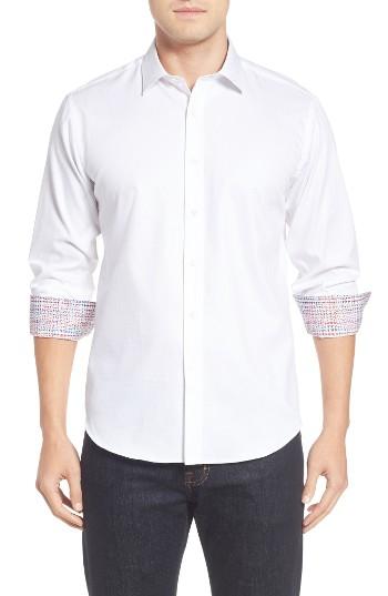 Men's Bugatchi Shaped Fit Textured Sport Shirt - White