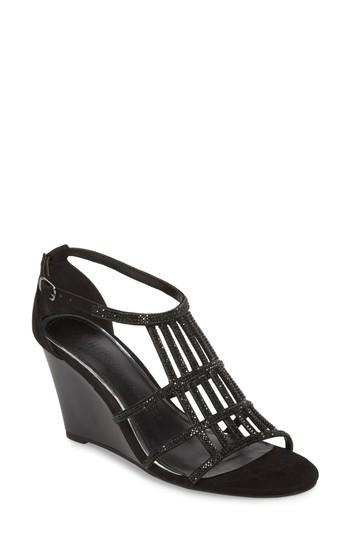Women's Athena Alexander Hampton Crystal Embellished Wedge Sandal .5 M - Black